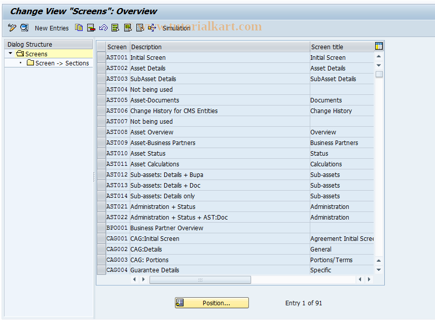 SAP TCode CMS_CUS_BDT_005 - CMS Control: Screens