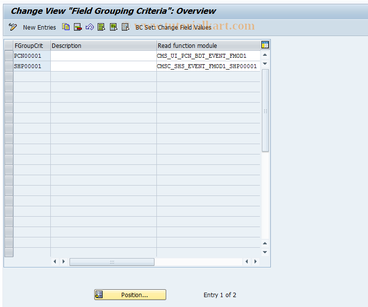 SAP TCode CMS_CUS_BDT_012 - CMS Control: Field Group . Criteria