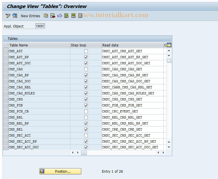 SAP TCode CMS_CUS_BDT_016 - CMS Control: Tables