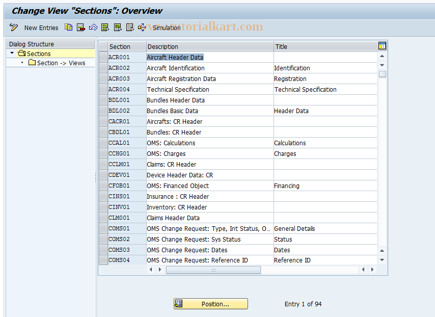 SAP TCode CMS_CUS_OMS_BDT_004 - CMS Control: Sections