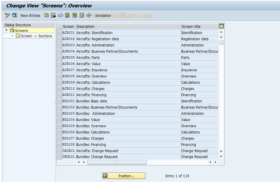 SAP TCode CMS_CUS_OMS_BDT_005 - CMS Control: Screens