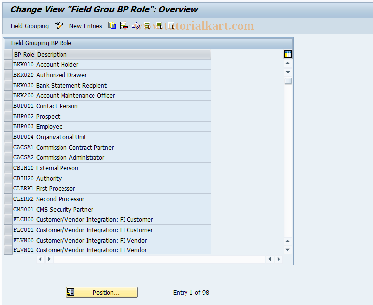 SAP TCode CMS_CUS_OMS_BDT_101 - CMS Cust: BP Role Field Grouping