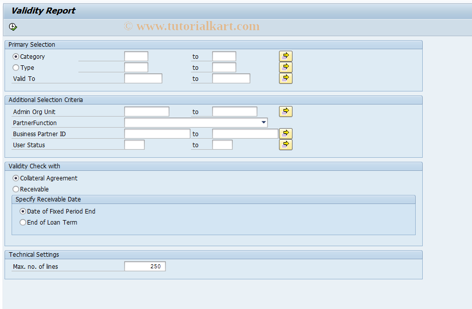 SAP TCode CMS_REP_CAG_VLDT_01 - Collateral Expiry Report