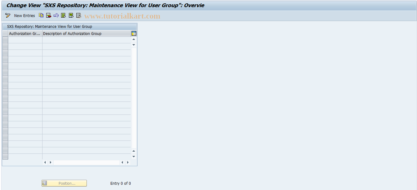 SAP TCode CMX20 - SXS Repository: Authorization Groups