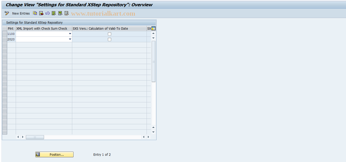 SAP TCode CMX21 - SXS Repository: Customizing