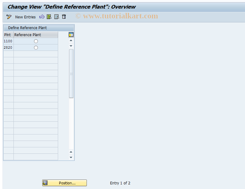 SAP TCode CMX22 - Define Reference Plant