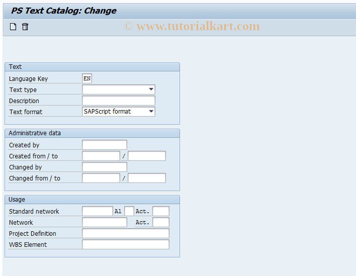SAP TCode CN04 - Edit PS Text Catalog