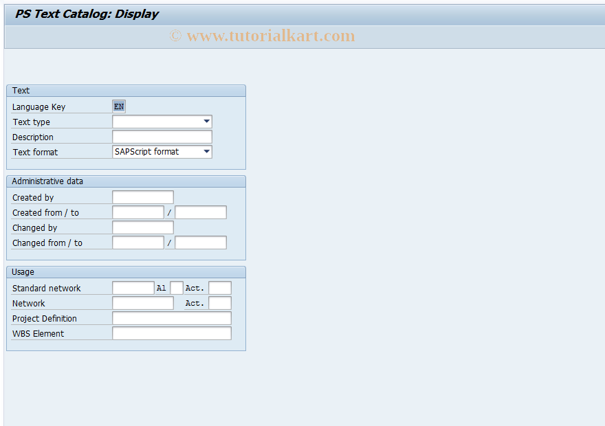 SAP TCode CN05 - Display PS Text Catalog