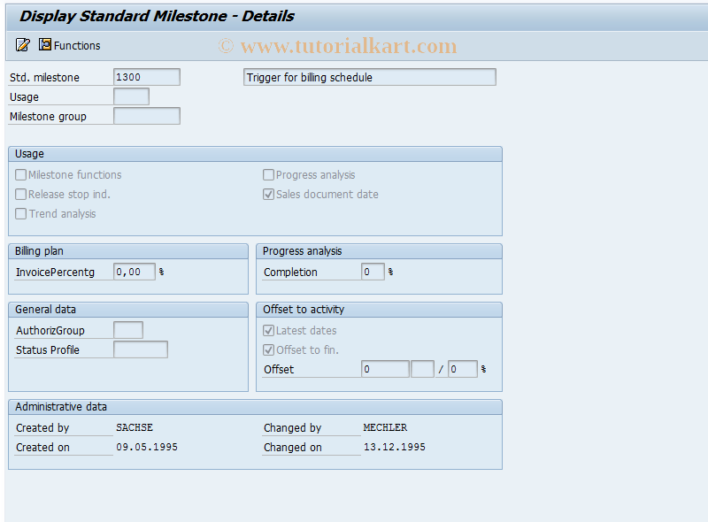 SAP TCode CN13 - Display standard milestone