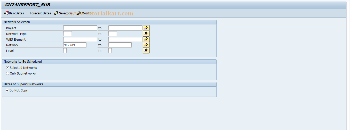 SAP TCode CN24N - Overall Network Scheduling