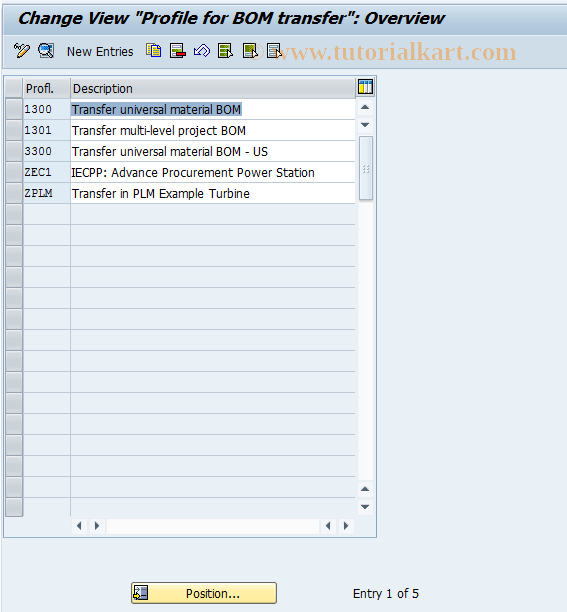 SAP TCode CN36 - BOM Transfer Profile