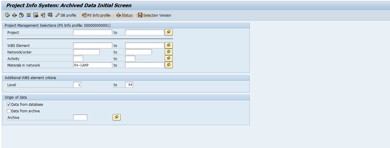 SAP TCode CN83 - PS: Archiving project - Info System