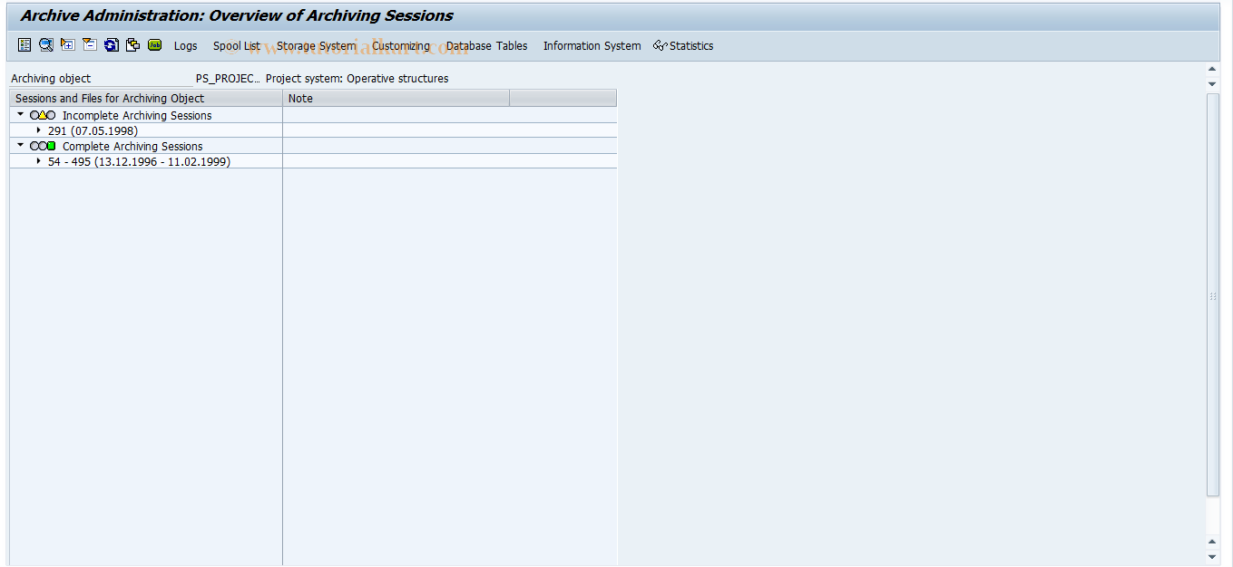 SAP TCode CN84 - PS: Archiving project - admin.