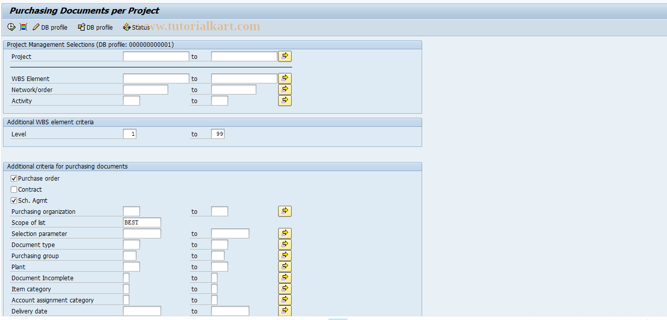 SAP TCode CNB2 - Purchase orders for project