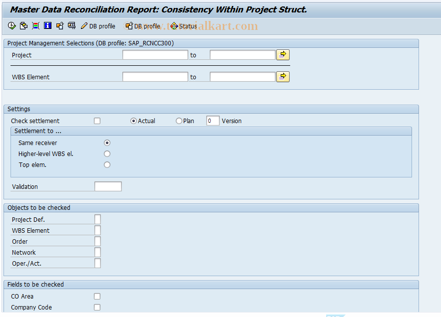 SAP TCode CNC4 - Consistency checks for WBS