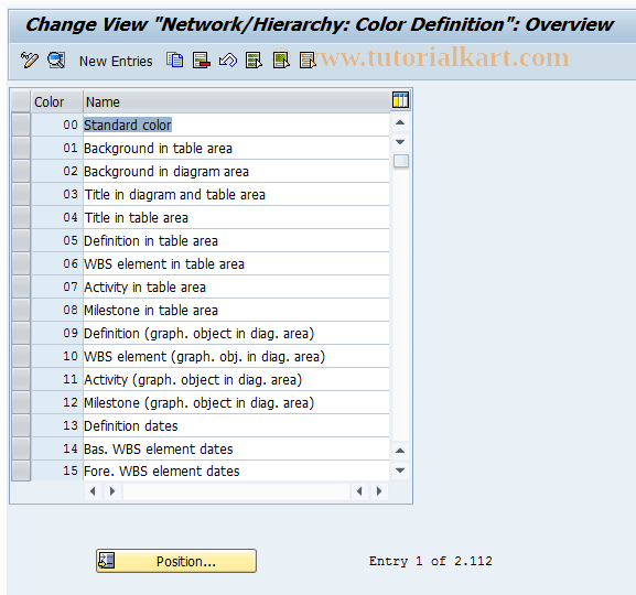SAP TCode CNG3 -  Network/Hierarchy : Maintain color definition