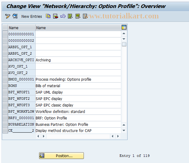 SAP TCode CNG5 -  Network /Hier: Maintain options profile