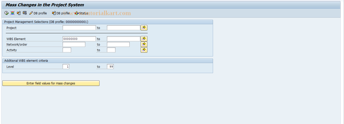 SAP TCode CNMASS - Mass Changes in Project System