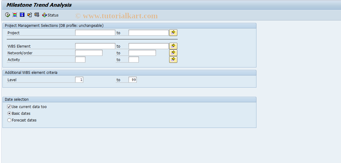 SAP TCode CNMT - Milestone Trend Analysis