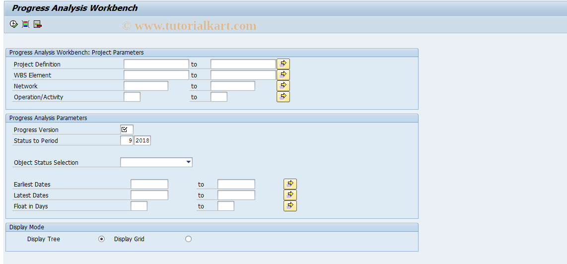 SAP TCode CNPAWB - Progress Analysis Workbench