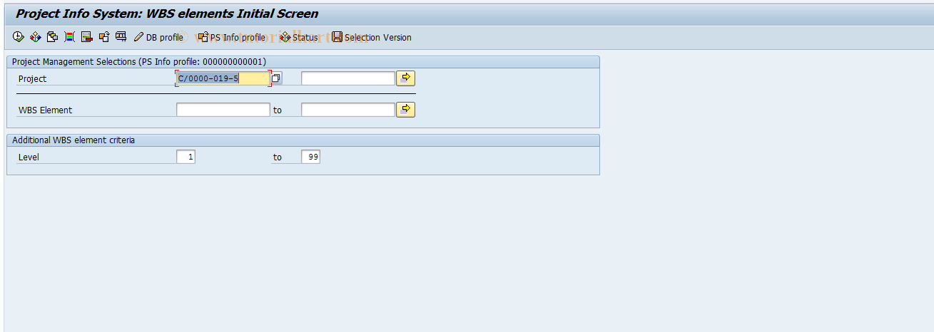 SAP TCode CNS43 - Overview: WBS Elements