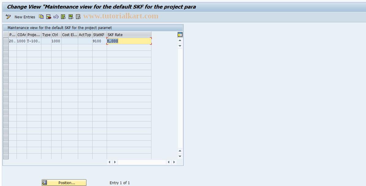 SAP TCode CNSKFDEF - SKF defaults for project elements