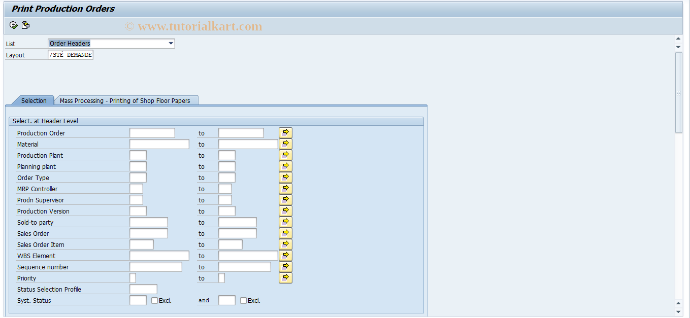 SAP TCode CO04N - Print Production Orders