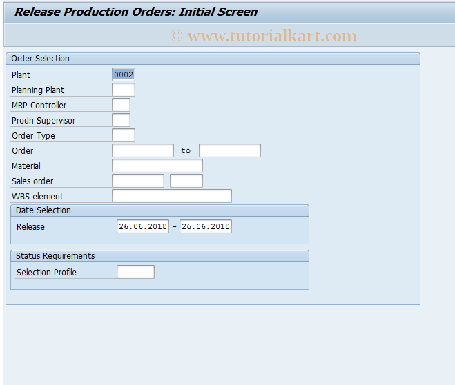 SAP TCode CO05 - Collective Release of Production Orders