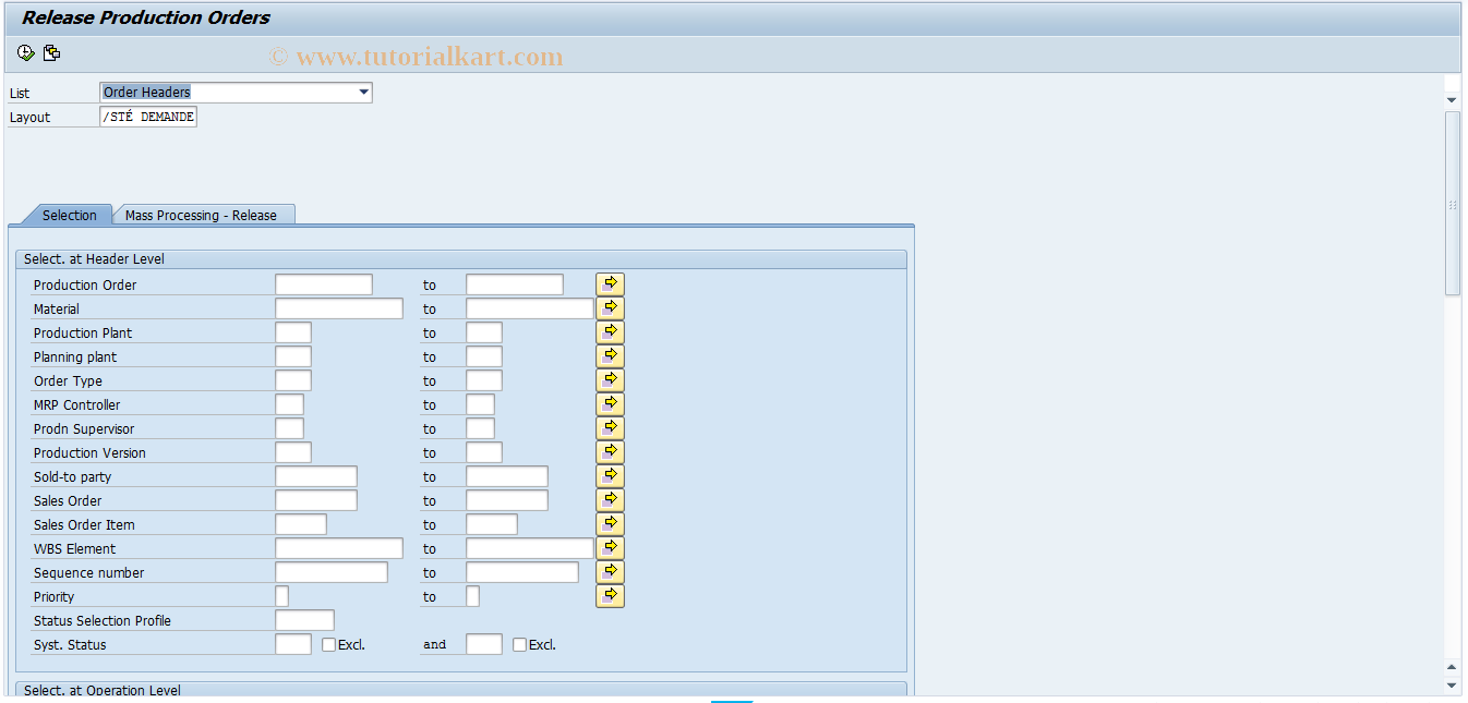 SAP TCode CO05N - Release Production Orders