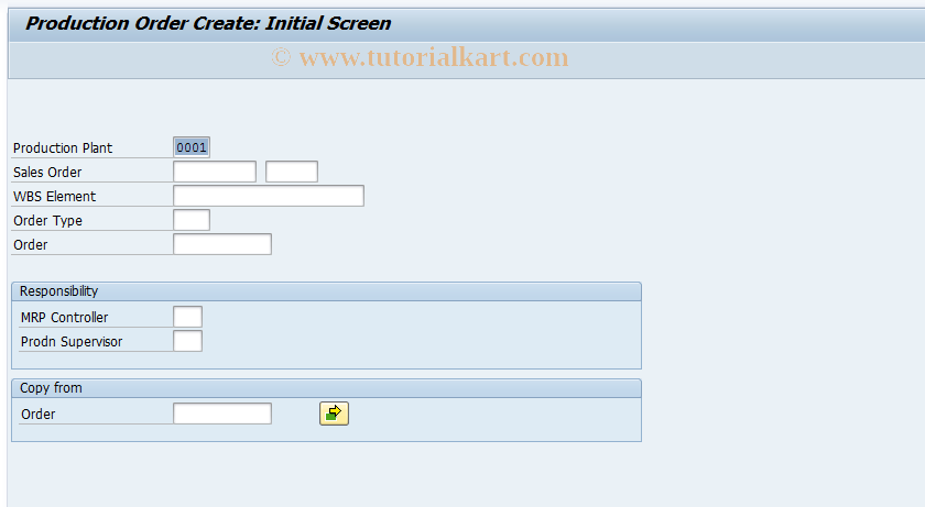 SAP TCode CO07 - Create order without a material