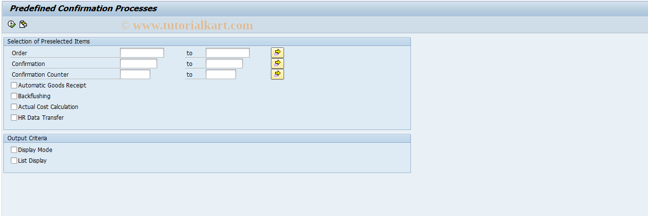 SAP TCode CO1P - Predefined confirmation processes