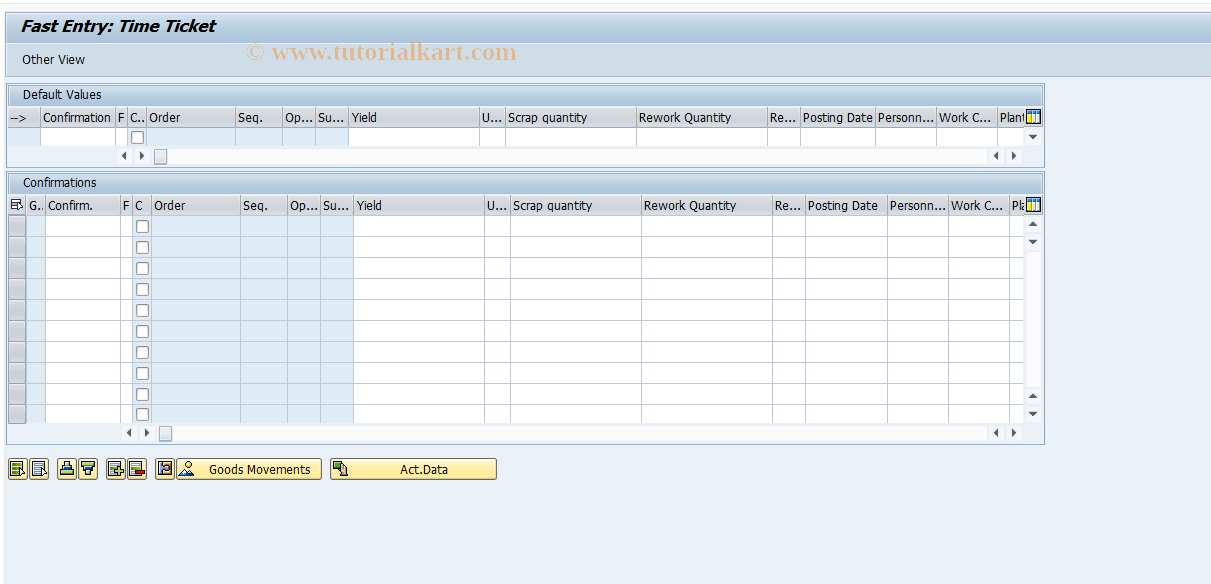 SAP TCode CO1V - Confirmation: Fast entry of time tkt