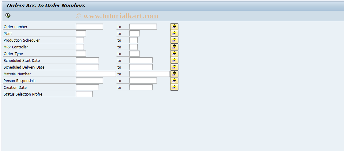 SAP TCode CO20 - Orders according to Order Numbers