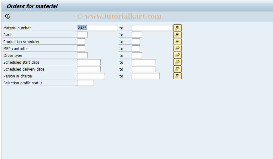 SAP TCode CO21 - Orders for Material