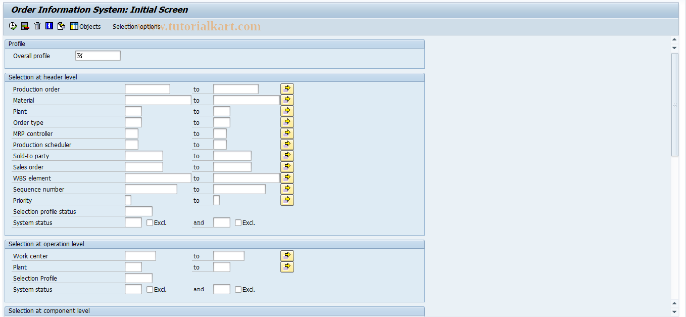 SAP TCode CO26 - Order information system
