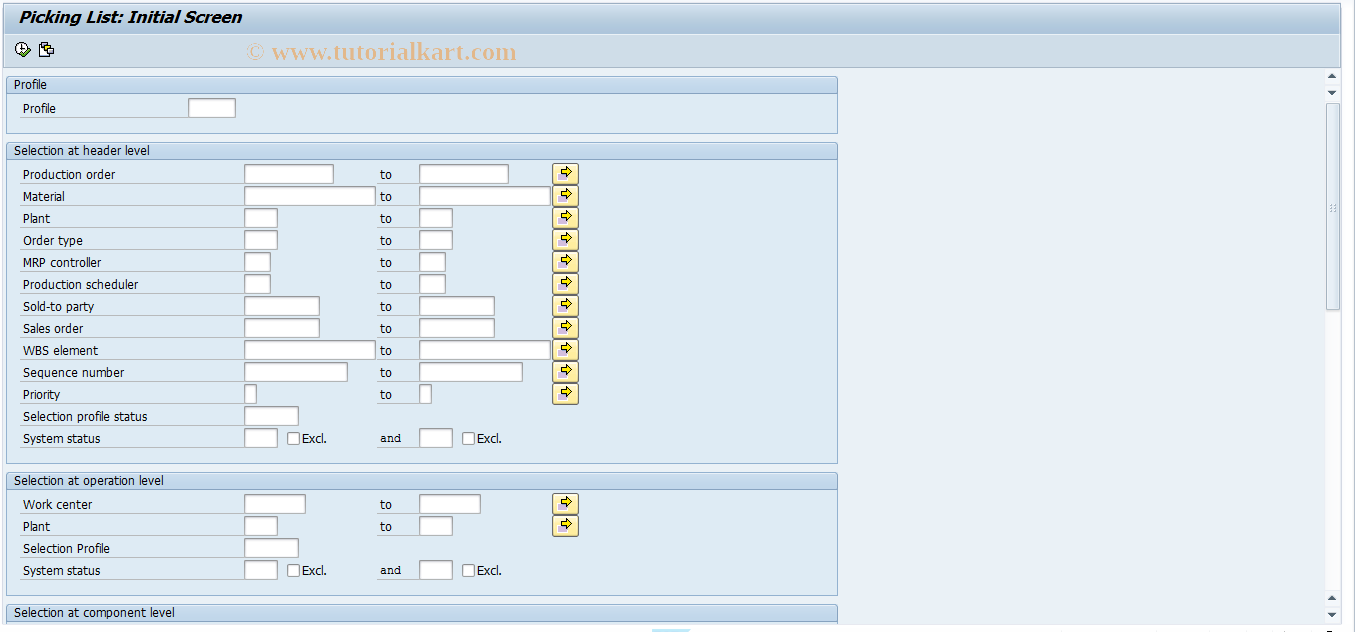 SAP TCode CO27 - Picking list