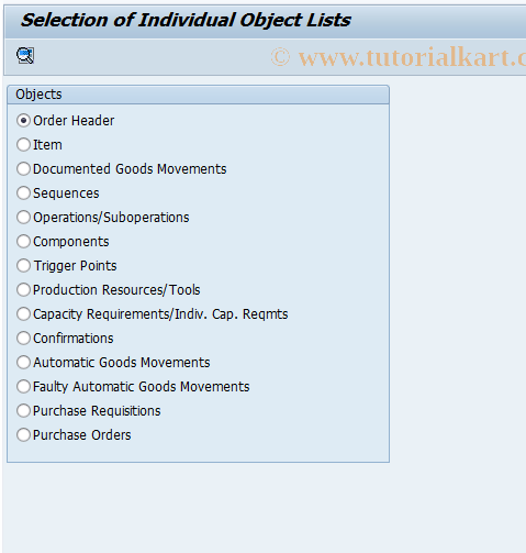 SAP TCode CO28 - Choose individual object lists