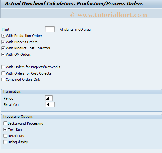 SAP TCode CO43 -  Actual Overhead: Production Ordr Collective Processing 