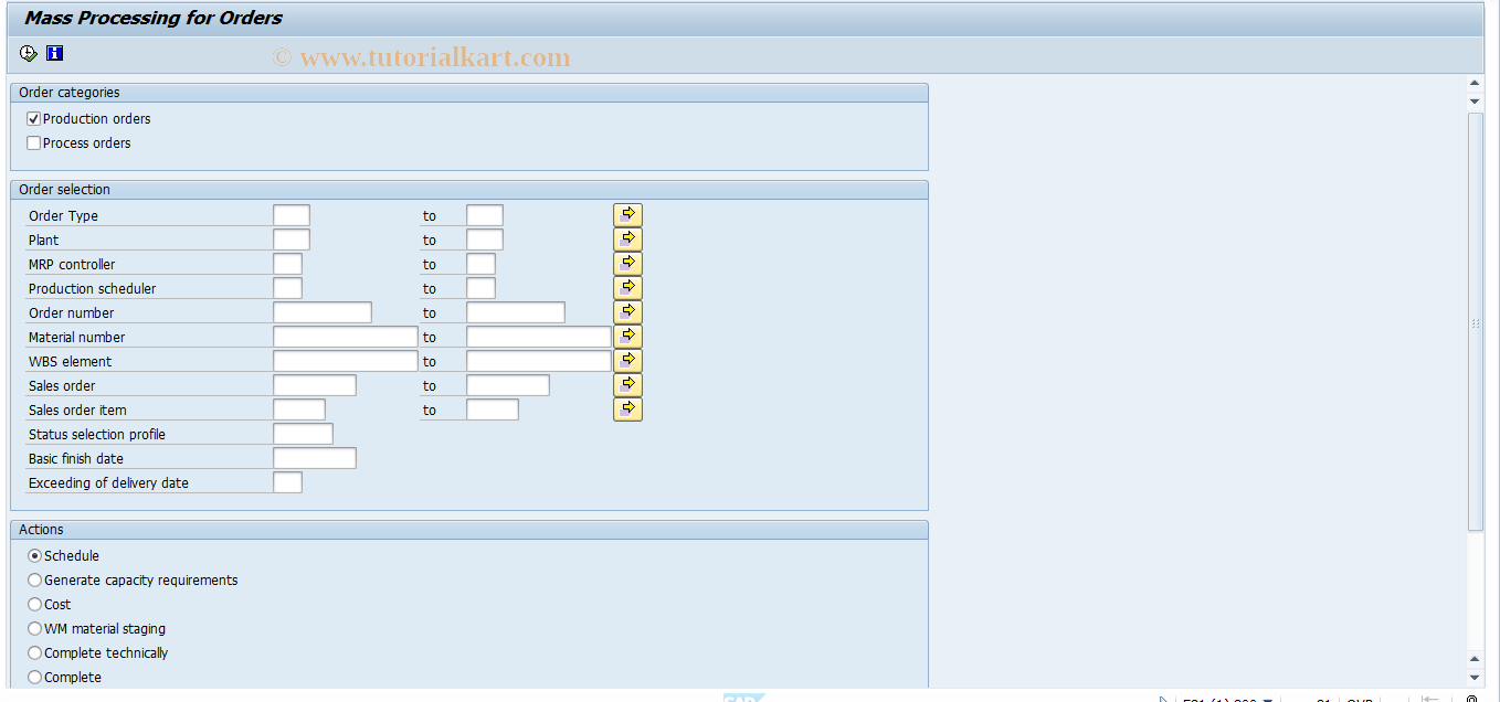 SAP TCode CO44 - Mass processing of orders