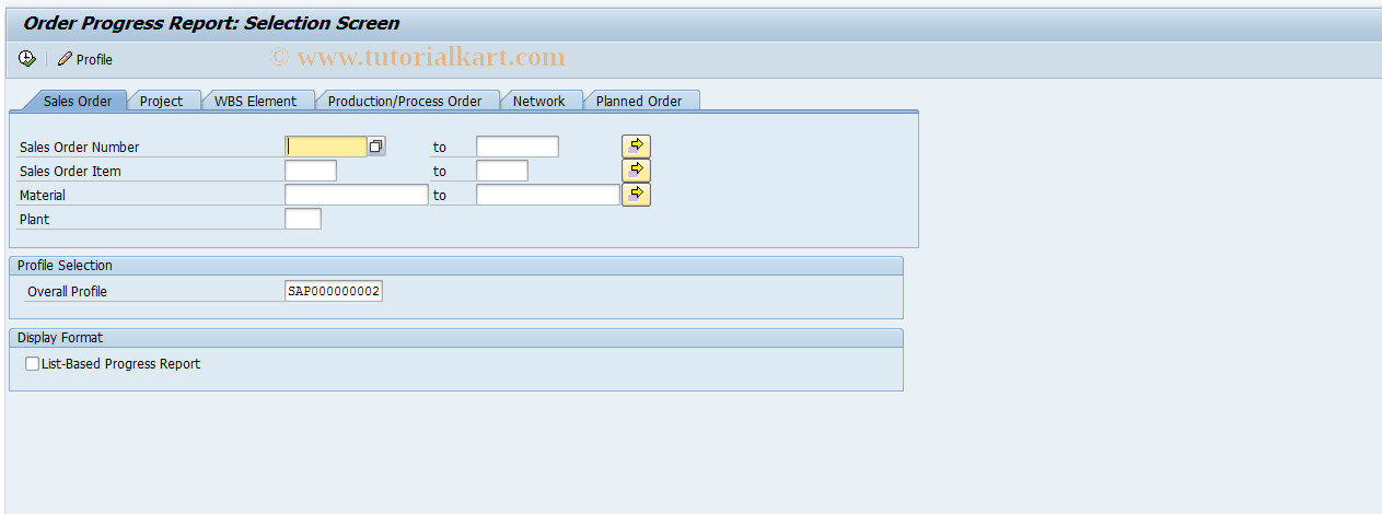 SAP TCode CO46 - Order progress report