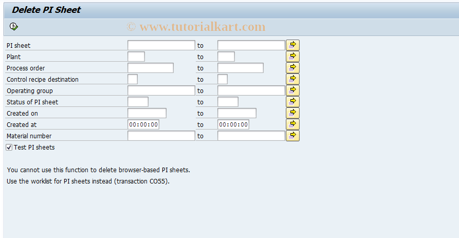 SAP TCode CO59 - Delete PI Sheet