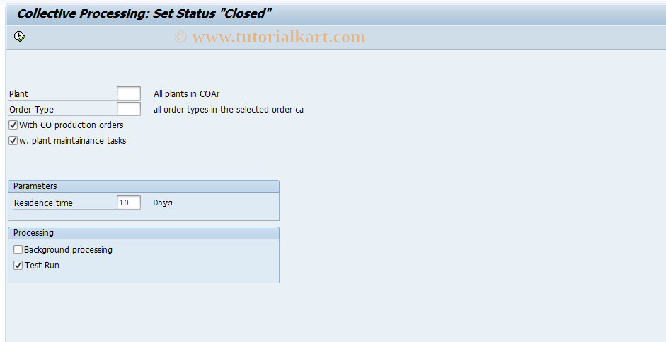 SAP TCode CO99 - Set Status Closed