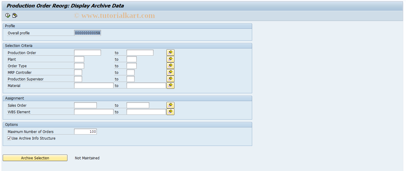 SAP TCode COA3 - PP: Archiving orders - retrieval