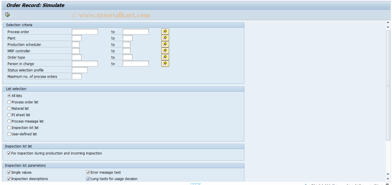 SAP TCode COAA - Simulate Order Record