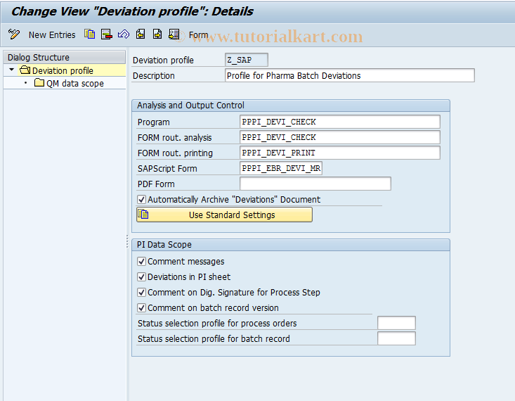 SAP TCode COCU2 - Batch Record: L-Profile, Dev.Anal.