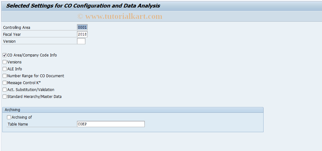 SAP TCode COCUSDIS - Display Customizing Settings