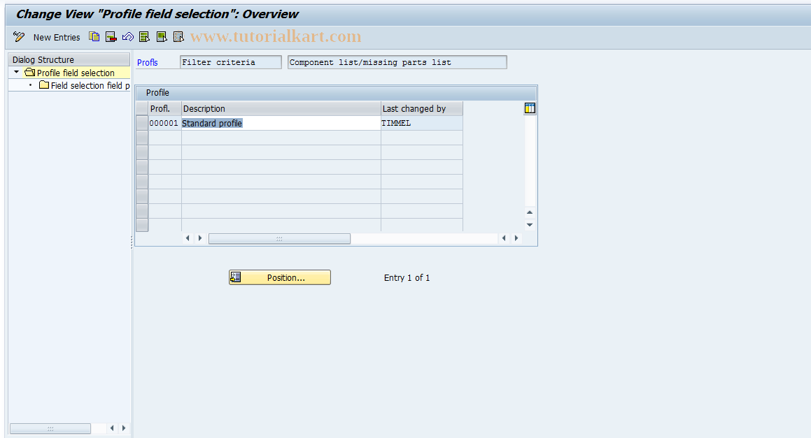 SAP TCode COF1 - Filter prof. - maintain production order