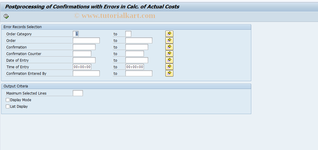 SAP TCode COFC - Reprocessing Errors Actual Costs