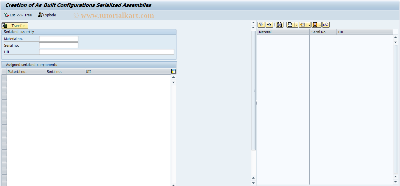 SAP TCode COIB - As-Built for Serialized Material