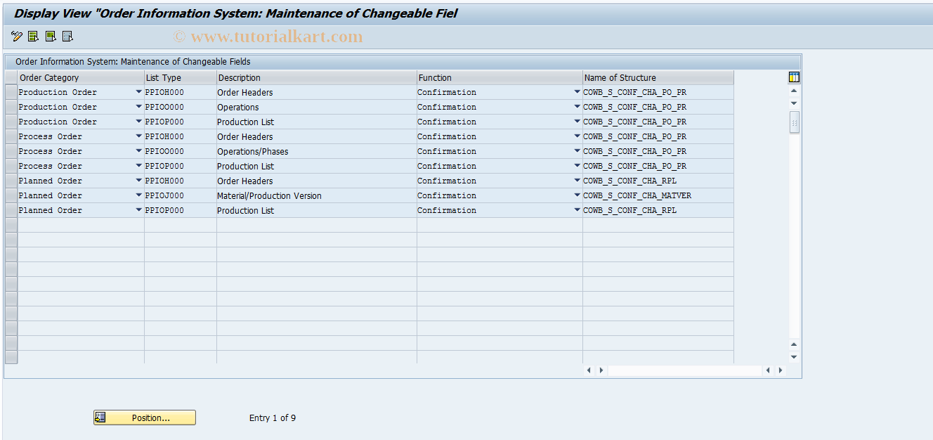 SAP TCode COISC - Editable Fields Mass Processing